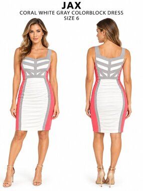 JAX CORAL WHITE GRAY COLORBLOCK BODYCON DRESS SIZE 6